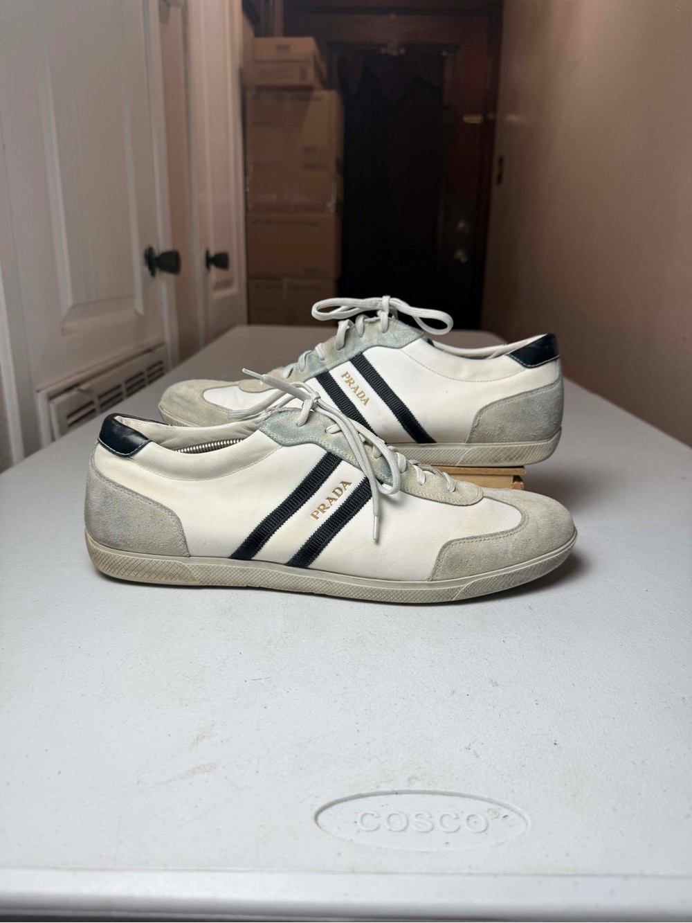 Prada Sports Men's Designer Shoes White/Black Sz UK 12.5 / US 13.5